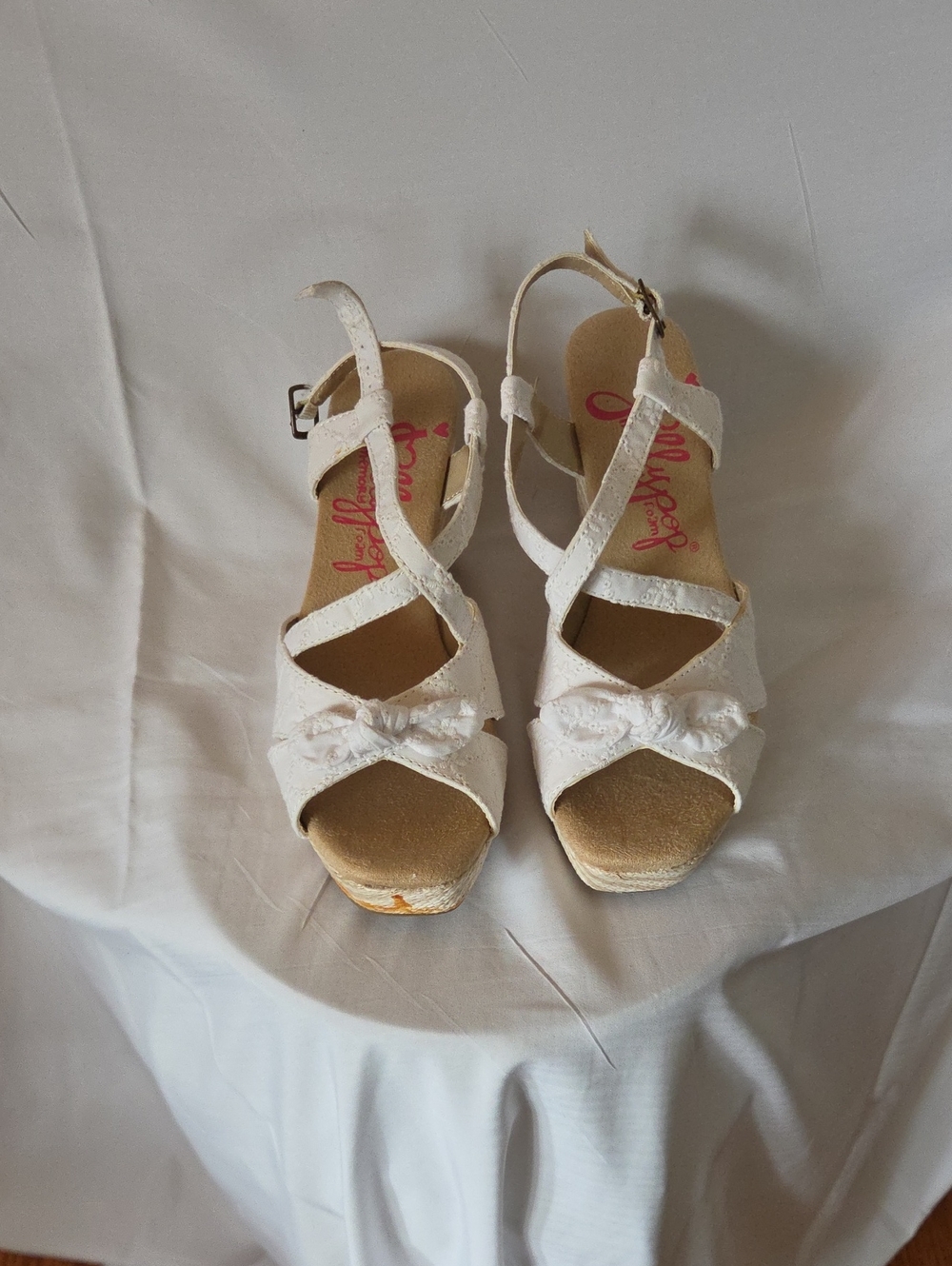 Jellypop White Strappy Wedge Sandals with Bow Accent